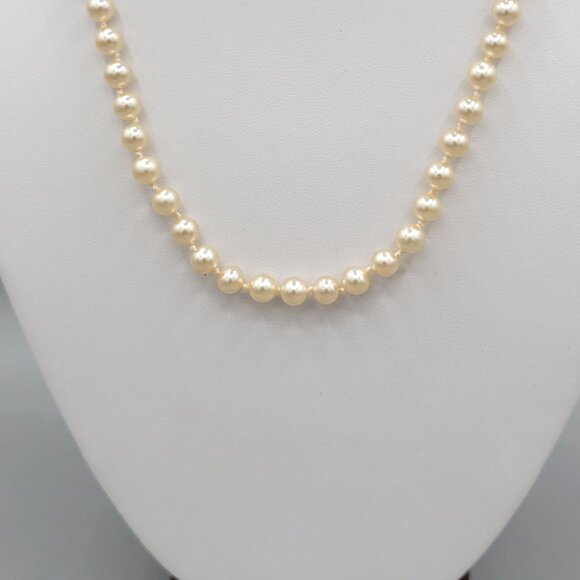 Hand Knotted 6mm Cultured Pearl Necklace Sterling Silver Clasp 16" Length - Picture 5 of 9